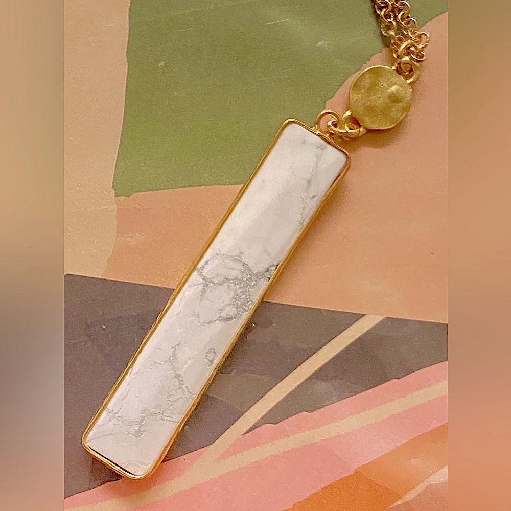#477 Long Fall Time Marble Bar Necklace